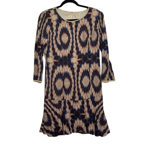 Reiss Estelle Kaleidoscope Print Silk Dress Women Large 100% Silk Shell Lined - Picture 1 of 6